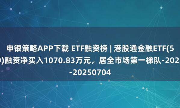申银策略APP下载 ETF融资榜 | 港股通金融ETF(513190)融资净买入1070.83万元，居全市场第一梯队-20250704
