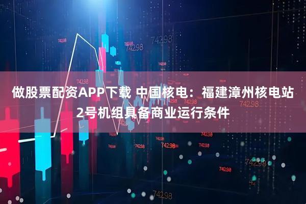 做股票配资APP下载 中国核电：福建漳州核电站2号机组具备商业运行条件